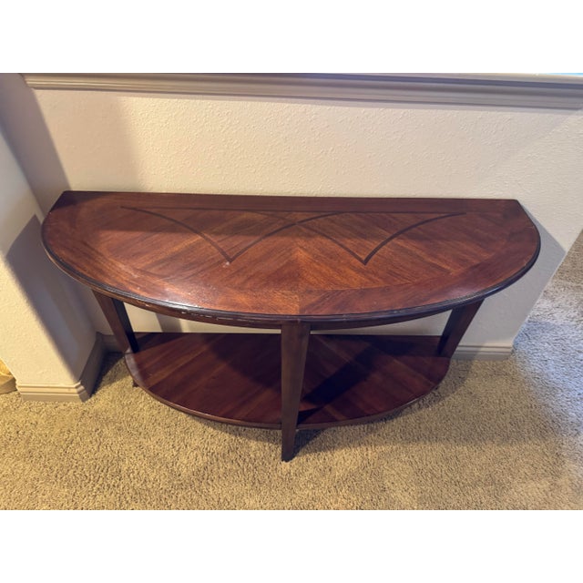 Set of 2 Solid Cherry Wood Tables With Walnut Inlays - One Coffee and One Console For Sale - Image 9 of 12