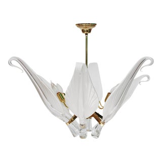 Franco Luce Six-Light Chandelier With Curled Murano Glass Leaves For Sale
