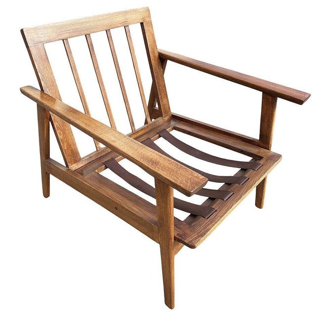 Scandinavian Modern MCM Walnut Framed Armchair With Striped Cushions For Sale In Los Angeles - Image 6 of 7
