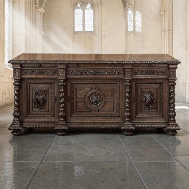 19th Century French Renaissance Hunt Buffet ~ Credenza is a remarkable feat of design and cabinetmaking intended for a...