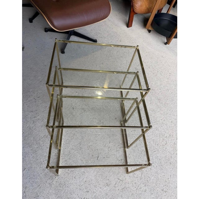 Art Deco French Brass and Glass Nesting Tables, Set of 3 For Sale - Image 9 of 11