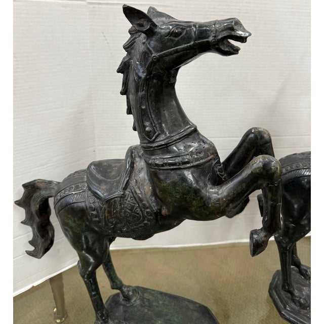 Mid 20th Century Pair of Prancing Metal Horse Statues Sculptures For Sale - Image 5 of 7