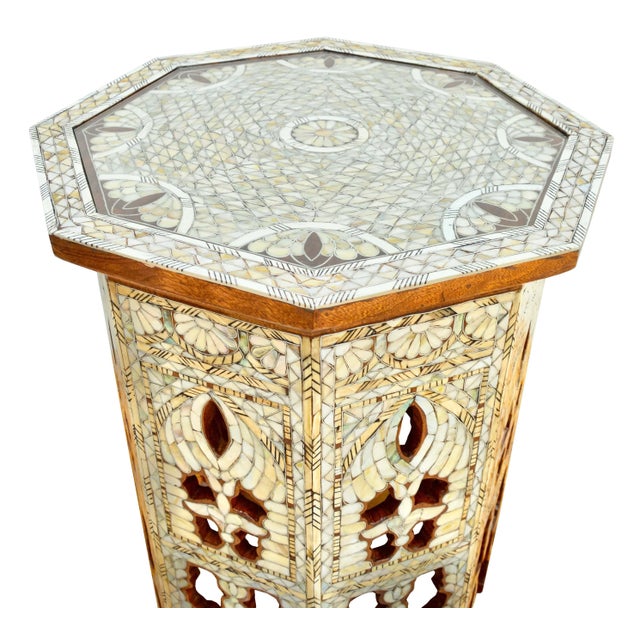 Late 20th Century Late 20th Century Vintage Andalusian-Patterned Mother-Of-Pearl Inlaid Accent Table For Sale - Image 5 of 8
