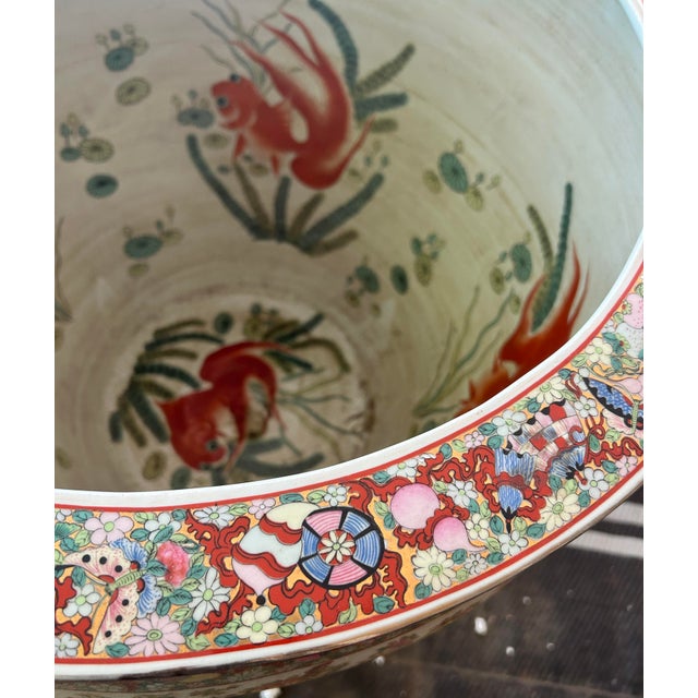 Wood Antique Monumental Chinese Rose Medallion Palace Fish Bowl For Sale - Image 7 of 12