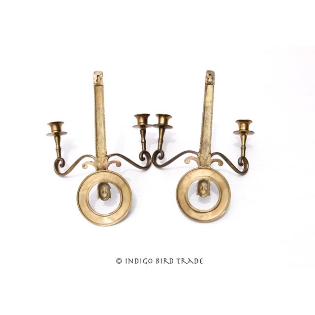 Metal Pair of Vintage French Neoclassical Style Brass Wall Candle Sconces For Sale - Image 7 of 8