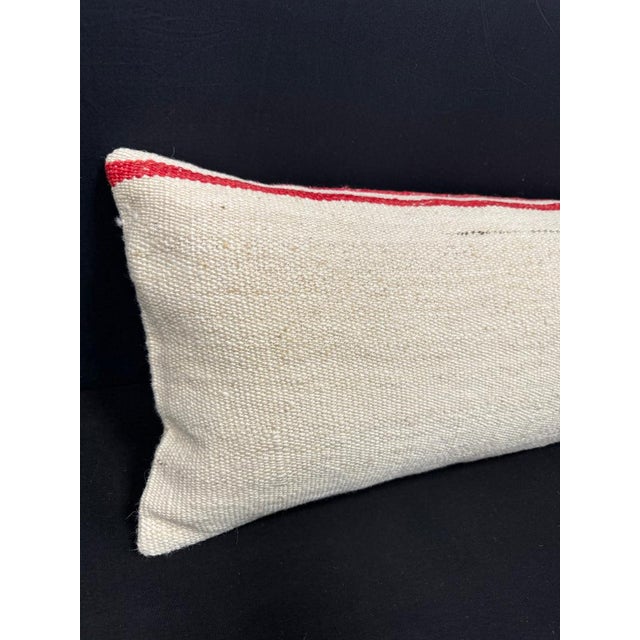 Turkish Hemp Pillow Cushion Natural Beige Red Cushion Cover 14x40 #30516 Enhance your home decor with our Kilim Pillow...