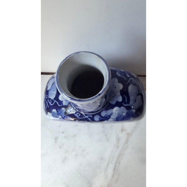 Asian Classic Blue and White Porcelain Round Vase Intricate Hand-Painted For Sale - Image 3 of 11