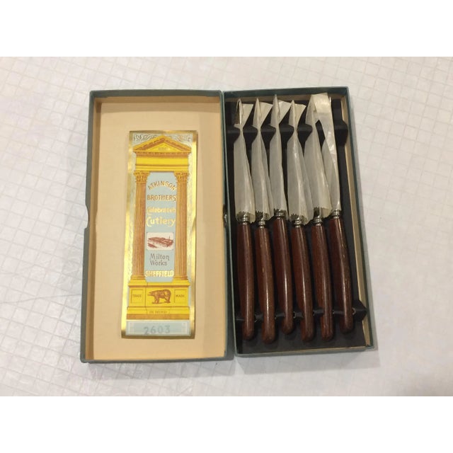 Sheffield Mid Century Atkinson Brothers Celebrated Cutlery Milton Works Steak Knives Made in Sheffield, England - Set of 6 For Sale - Image 4 of 13