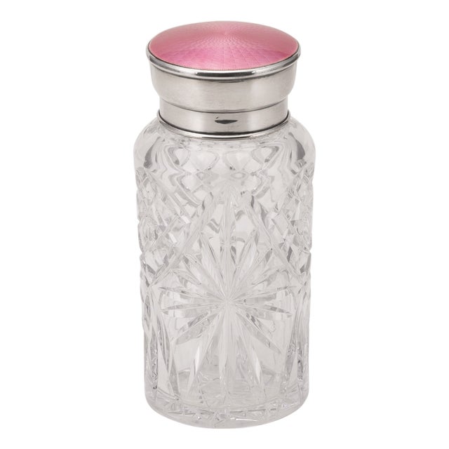 English Silver, Guilloché Enamel and Cut Crystal Jar, 1927 For Sale