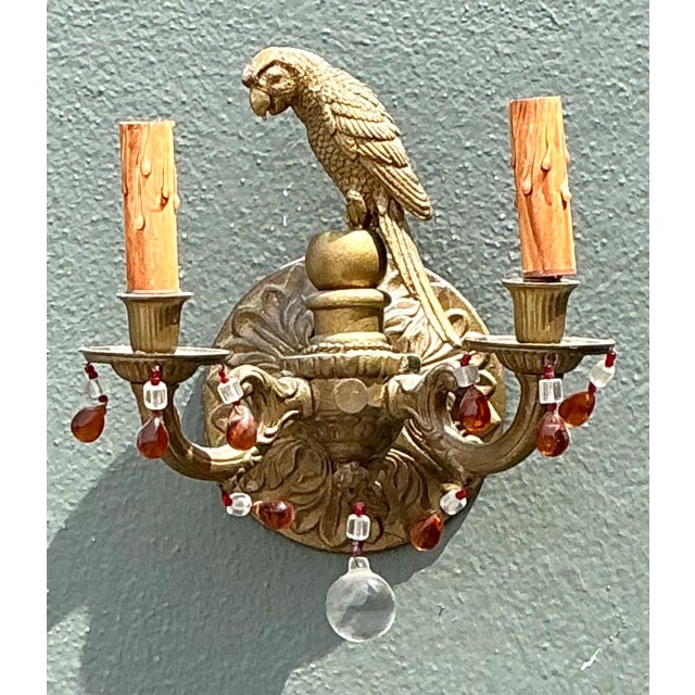 Brass Vintage Brass and Crystal Parrot Sconce For Sale - Image 8 of 12