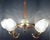 1960s Japanese Wood and Brass 5-Light Tulip Chandelier With Original Textured-Glass Shades For Sale - Image 10 of 12