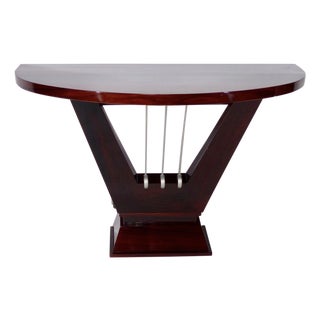 Art Deco Demi-Lune Console in High-Gloss Lacquered and Stained Ash, 1930s For Sale