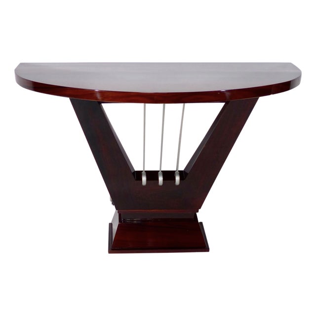 Art Deco Demi-Lune Console in High-Gloss Lacquered and Stained Ash, 1930s For Sale