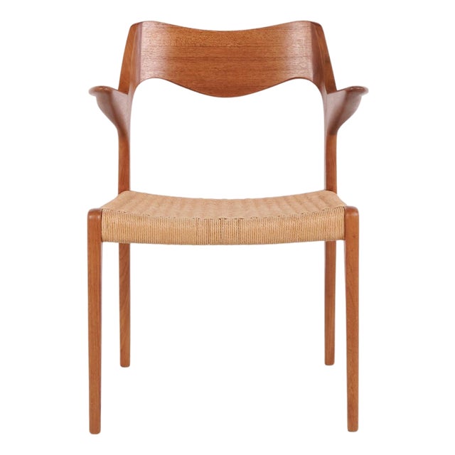 Model 55 Dining Chair in Teak & Woven Seat by N.O Møller For J.L. Møllers, 1960s For Sale