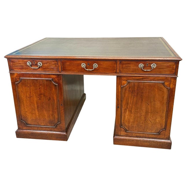 Brown 18th Century Georgian Mahogany Pedestal Partners Desk, Chippendale Period, 1760 For Sale - Image 8 of 17