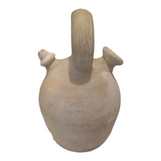 Vintage Spanish Agost Aliconte Botijo Clay Water Jug 10.5 Inch Spain For Sale