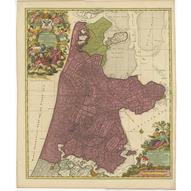 Antique Map of the Province of Noord-Holland in the Netherlands, 1730 For Sale - Image 5 of 5