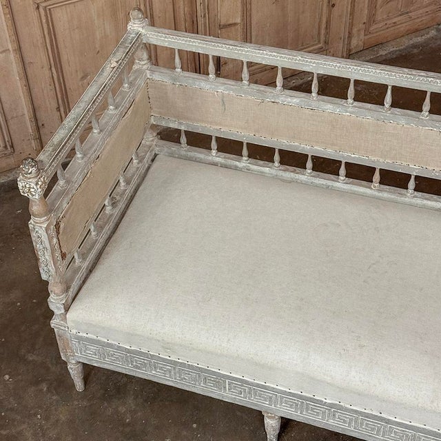 18th Century Swedish Gustavian Neoclassical Scraped Painted Bench For Sale - Image 16 of 18