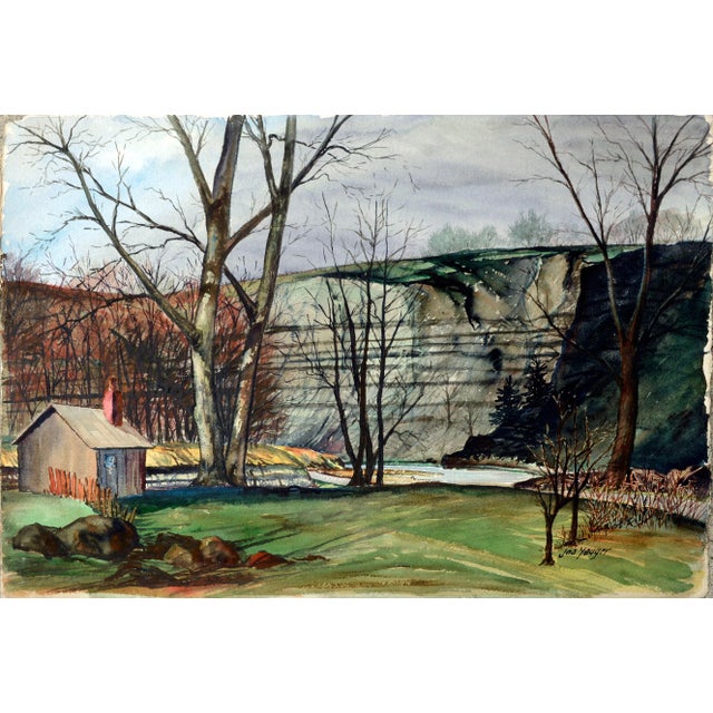Joseph Yeager "Cottage in the Woods" Realism Watercolor Circa 1940s-1950s For Sale - Image 4 of 4