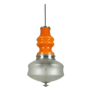 Mid-Century Orange & Frosted Glass Pendant Lamp from Targetti, Italy, 1970s For Sale