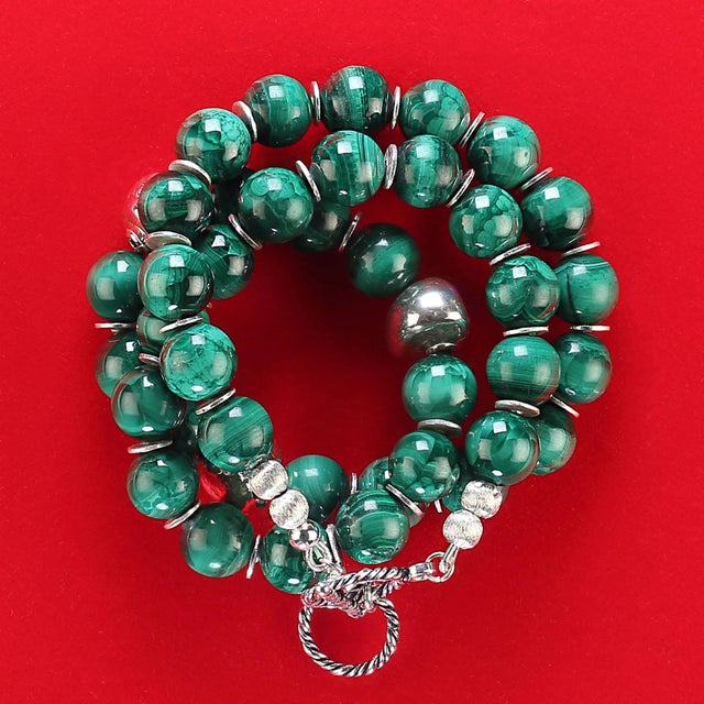 Metal Malachite With Sterling Silver Accents Necklace For Sale - Image 7 of 7