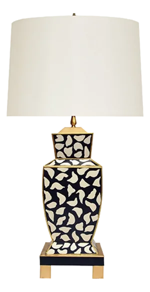 Matthew Izzo Home Bianca Handpainted Metal Tole in Black and Cream Leopard Table Lamp With Brass Base and Linen Shade