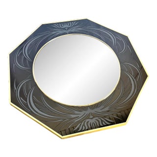 Postmodern Framed and Etched Octagonal Wall Mirror by Richard Sandoval For Sale