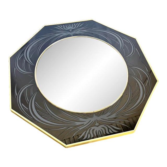Postmodern Framed and Etched Octagonal Wall Mirror by Richard Sandoval For Sale