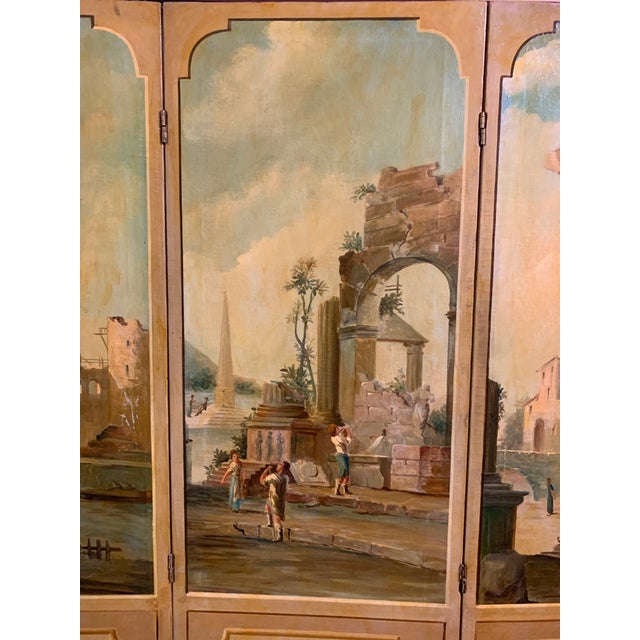 19th Century Antique Oil on Canvas Trifold Floor Screen For Sale - Image 5 of 7