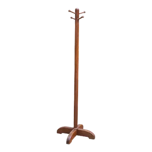 Wooden Coat Rack Stand With X Base and Carved Hooks