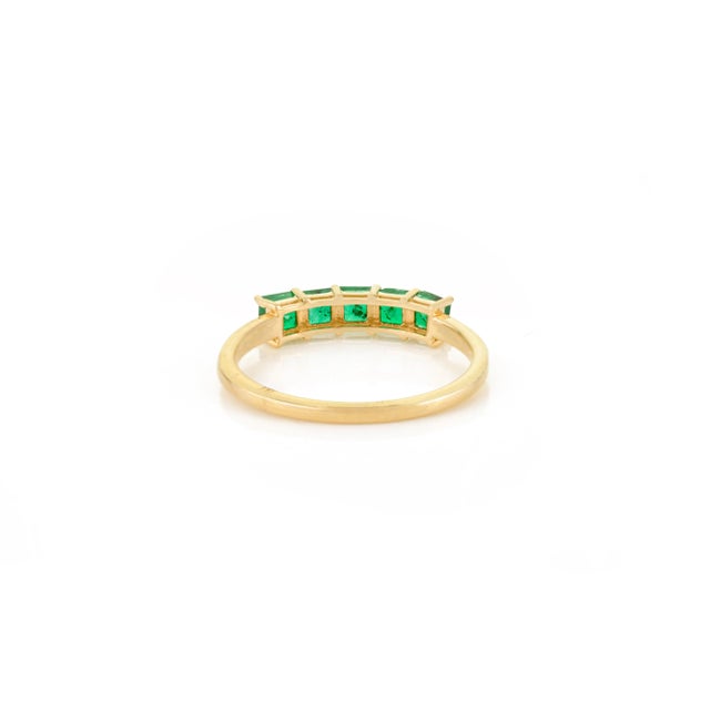Metal Solid Gold Emerald Half Square Eternity Band Ring Size 5 For Sale - Image 7 of 11