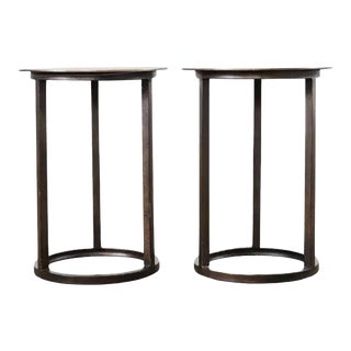 Pair of Industrial Style Bronzed Iron Round Drinks Table For Sale