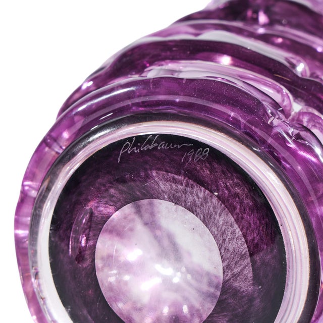 Purple Tom Philabaum Signed Large Hand-Built Glass Vase For Sale - Image 8 of 8