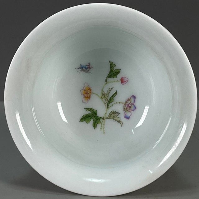 Vintage Qing Famille Rose Porcelain Teacup – Floral & Butterfly Motif, Qianlong Mark For Sale In Los Angeles - Image 6 of 9