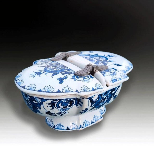 Antique Late 18th Century French Rouen Faience Spice Box with Pewter Mounts For Sale - Image 6 of 8