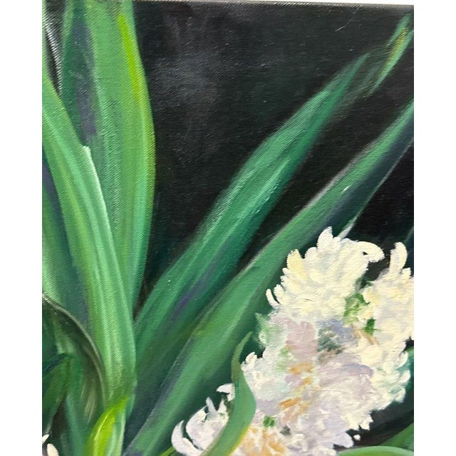 Discover the timeless elegance of an original signed “Hyacinths” oil on canvas by acclaimed artist Mary Helen Seago - a...