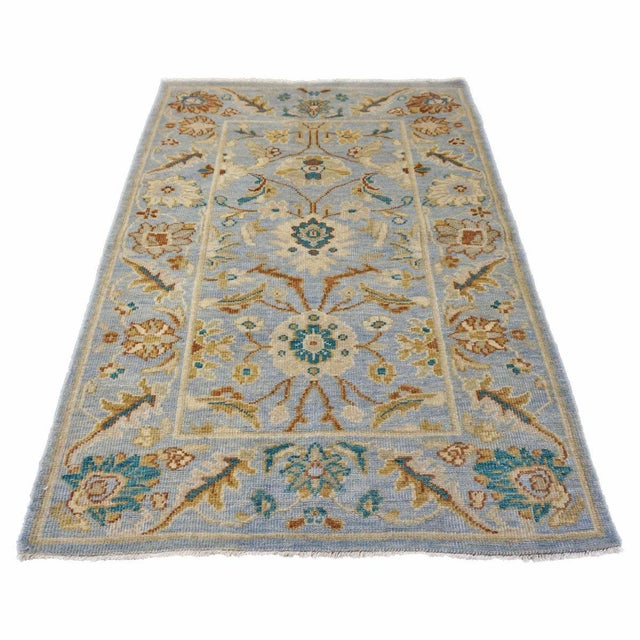 Afghan Sultanabad Masters Wool 3 x 5 Grey, Ivory, Rust & Teal Handmade Area Rug #1143768 For Sale - Image 4 of 7