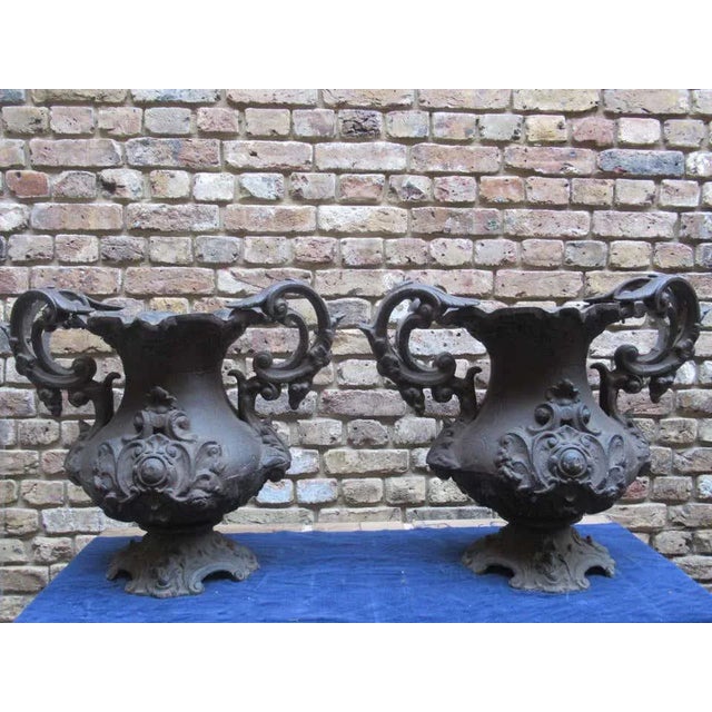 Early 20th Century Decorative Cast Iron Urns, Set of 2 For Sale - Image 3 of 7