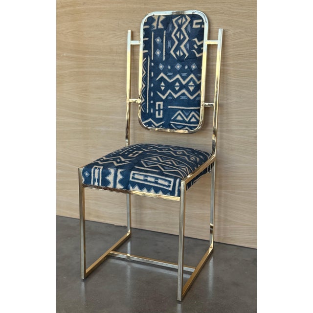 Mid-Century Modern Mid 20th Century Set of Six Golden Dining Room Chairs in Brass with Geometrical Fabric For Sale - Image 3 of 18