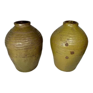 Pair 19th Century Chinese Glazed Pickling Jars.