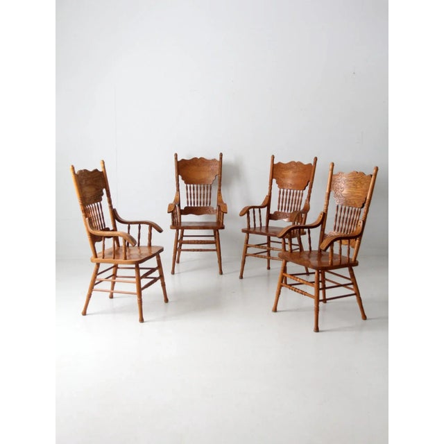 Vintage Press Back Dining Chairs Set of 4 For Sale - Image 9 of 12
