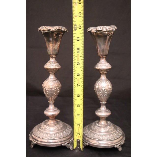 Antique Polish Silver-Plated Shabbat Candlesticks – Signed Norblin & Co., Warsaw For Sale - Image 9 of 9