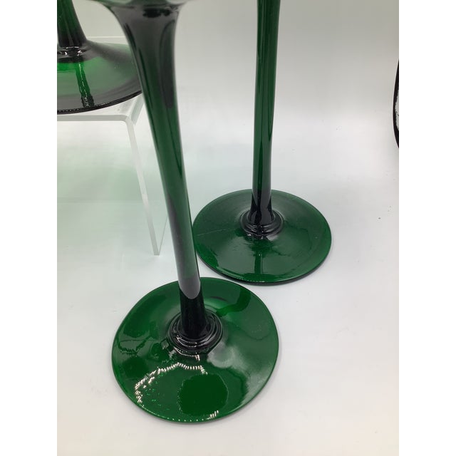 Vintage Carlo Moretti Italy Green White Cased Glass Tall Stem Wine Glasses - Set of 8 For Sale - Image 9 of 9