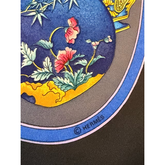 Hermès Les Flacons 2006 Silk Scarf Black and Grey Designed by Baschet Catherine For Sale - Image 9 of 9