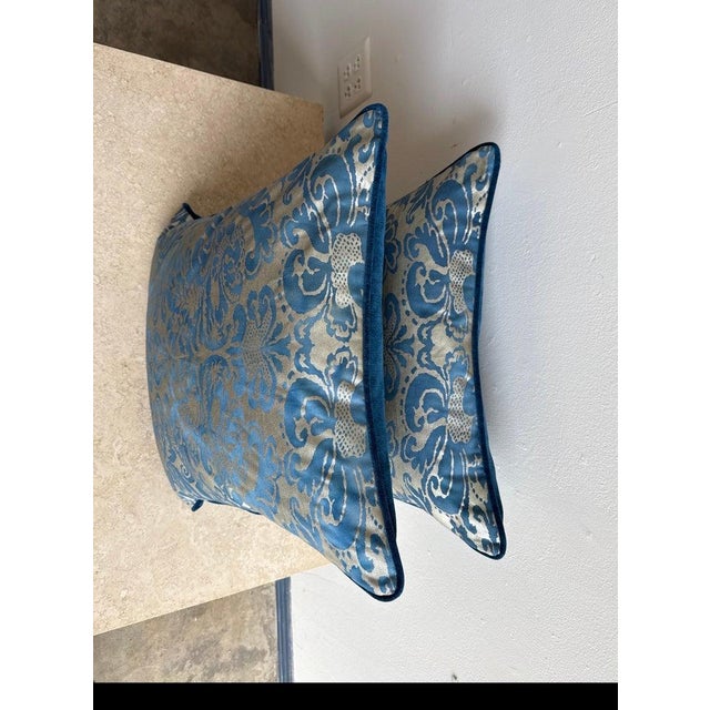 Pair of Blue Venetian Fortuny Pillows For Sale - Image 4 of 6