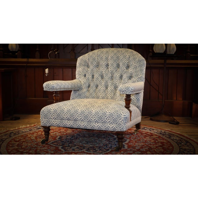 Buttoned Lounge Chair in Ticking Fabric from Howard & Sons For Sale - Image 6 of 18