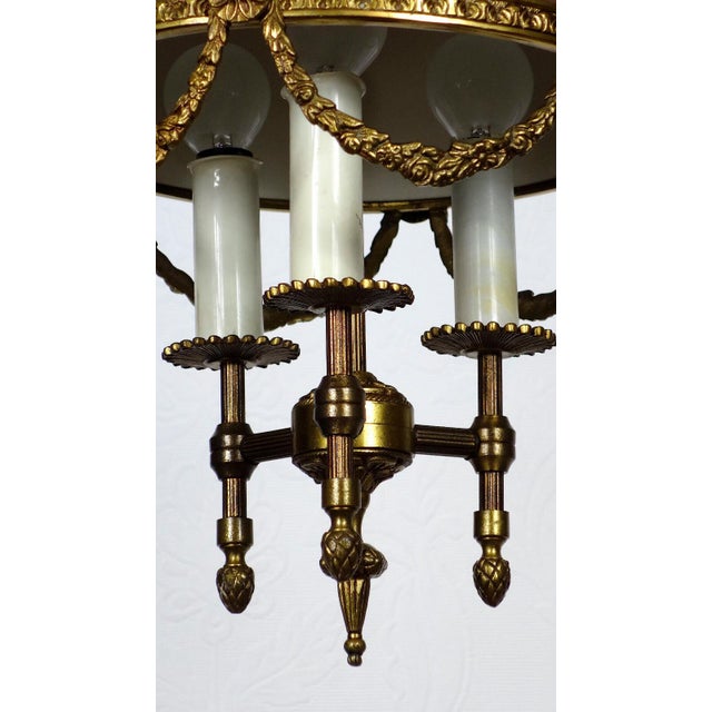 Gold Vintage French Bouilette Brass and Metal Shade Chandelier, 1940s For Sale - Image 8 of 15