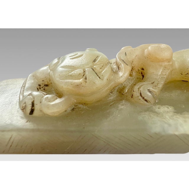 Antique Chinese Jade Sleeping Dragon (Chilong) Scholars Scroll Weight, Inscribed For Sale - Image 11 of 14