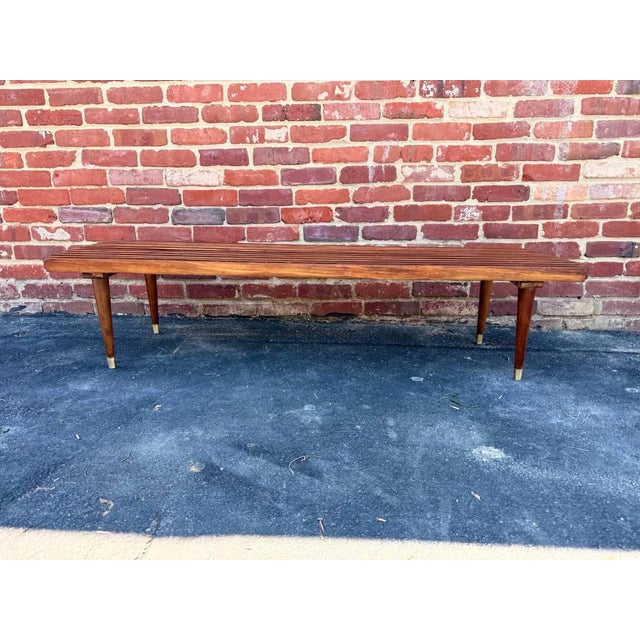 Mid Century Modern Slat Wood Bench Coffee Table For Sale In Washington DC - Image 6 of 17