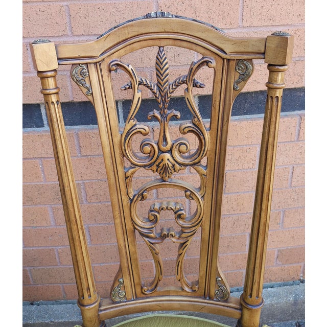 Tan Set Six Louis XVI Brass Mounted Carved French Walnut Dining Chairs For Sale - Image 8 of 12